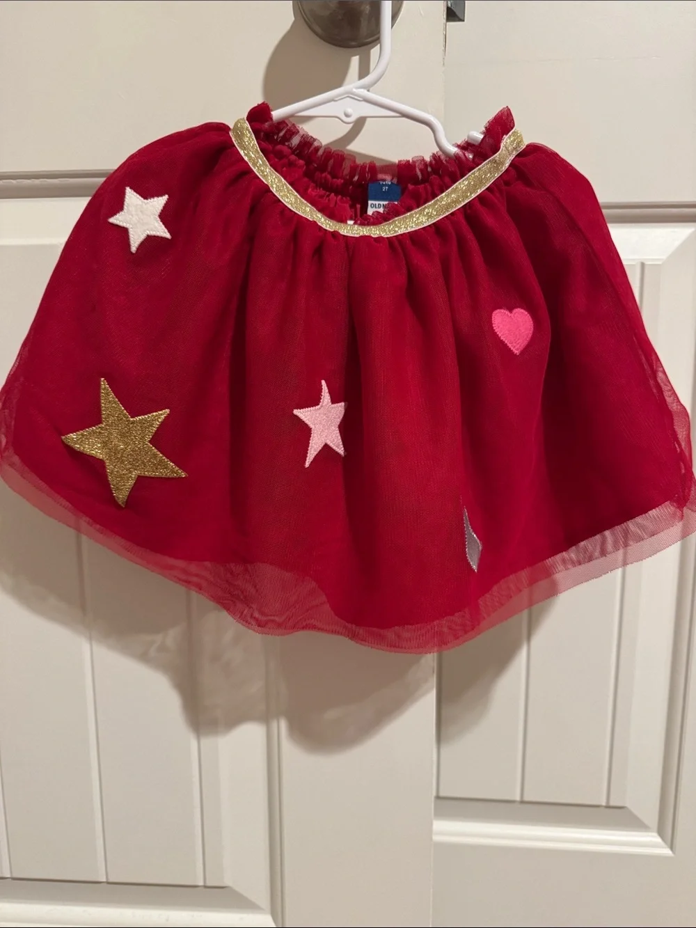 Old Navy Red Tulle Skirt with Gold Trim and Star & Heart Appliqués